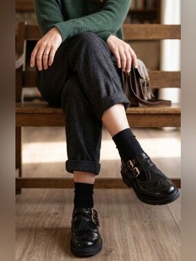 NWOT Black Double-Buckle Mary Jane  Loafers